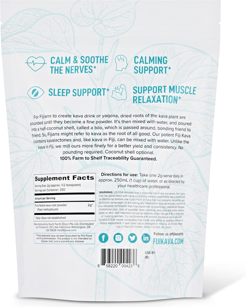 FijiKava Instant Kava Kava Powder 500g – Premium Kava Root Powder with High Kavalactone Content – Natural Relaxation Aid for Calmness, Stress Relief, and Sleep Support – Easy-to-Mix