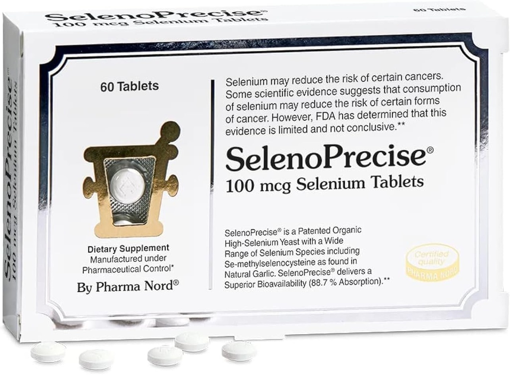 Pharma Nord Selenium 100 mcg | SelenoPrecise | Thyroid Support, Immune System, Antioxidant Protection & Heart Health | Guaranteed 88.7% Absorption | 60 Tablets