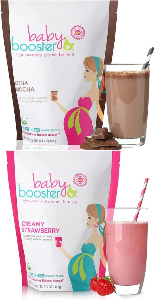 Baby Booster Prenatal Vitamin Supplement Shakes, Kona Mocha and Strawberry
