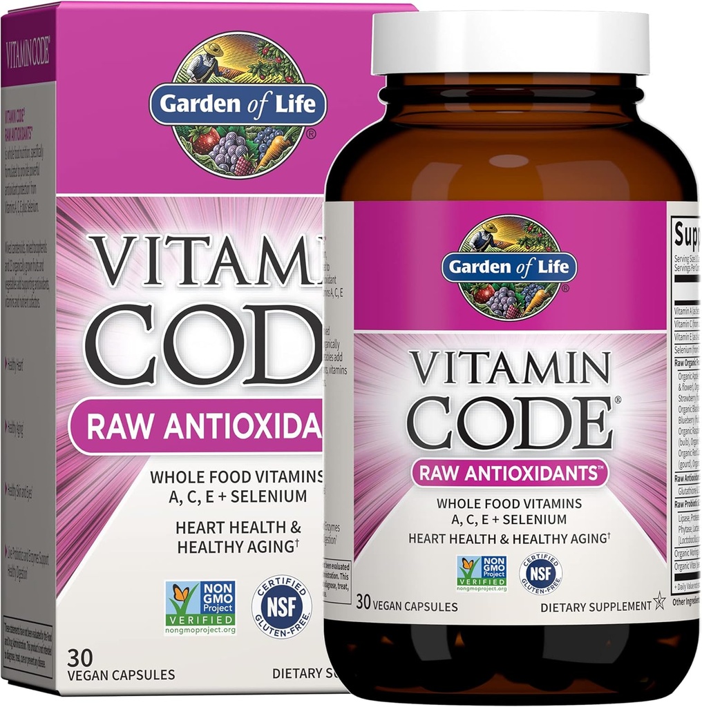 Garden of Life Antioxidant Vitamin Code Raw Whole Food Supplement Capsules with Probiotic and Enzyme Blend, Vegan, Unflavored, 30 Count