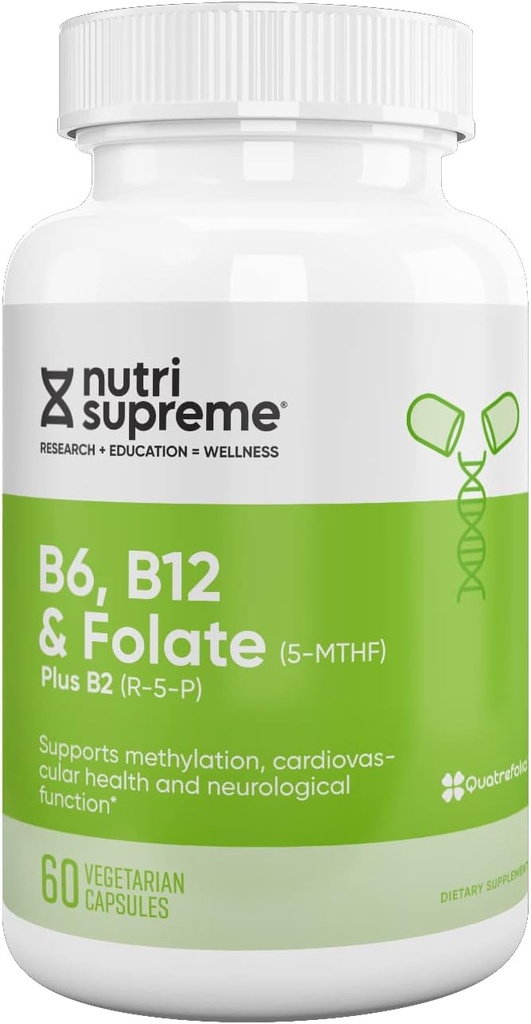Nutri Supreme, Folate with B6 and B12, Helps Maintain Normal Homocysteine Levels and Cardiovascular Health, 60 Count, Kosher Certified