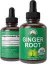 USDA Organic Ginger Root Extract Liquid Drops. Zero Sugar, Non Bitter Vegan Ginger Oil Supplement For Immune, Digestive + Gut Support. High Bioavailability, Gluten Free For Women and Men. Take Orally