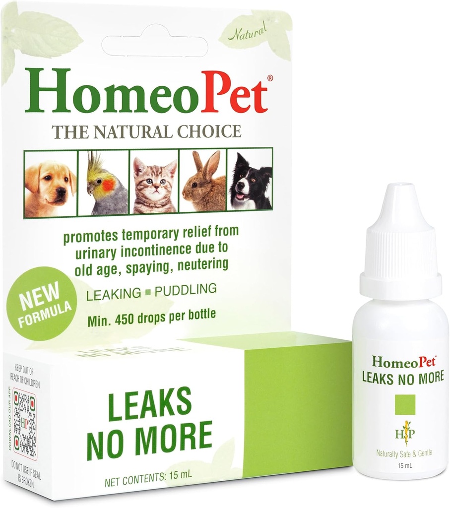 HomeoPet Leaks No More, Safe, Gentle, and Natural Cat and Dog Urinary Incontinence Relief, 15 Milliliters