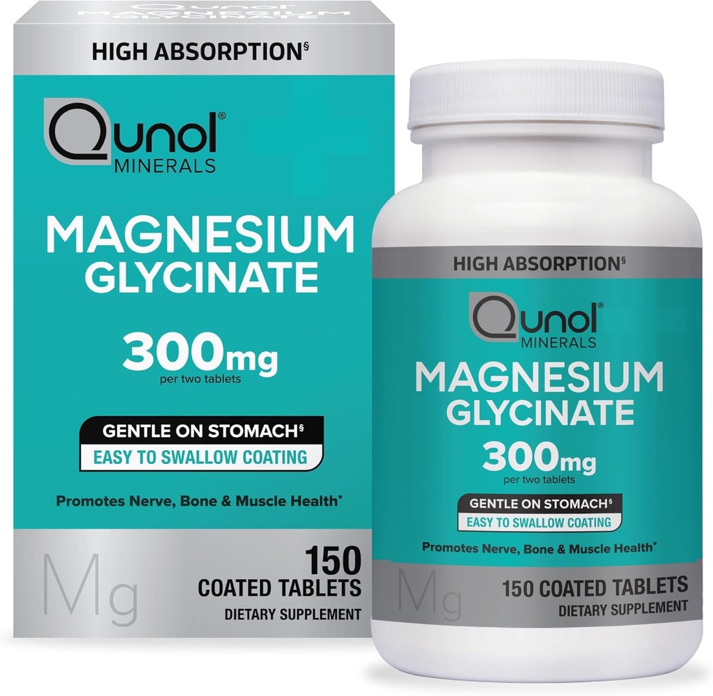 Qunol Magnesium Glycinate 300mg, 100% Glycinate Chelated Magnesium Supplement, 150ct Tablets