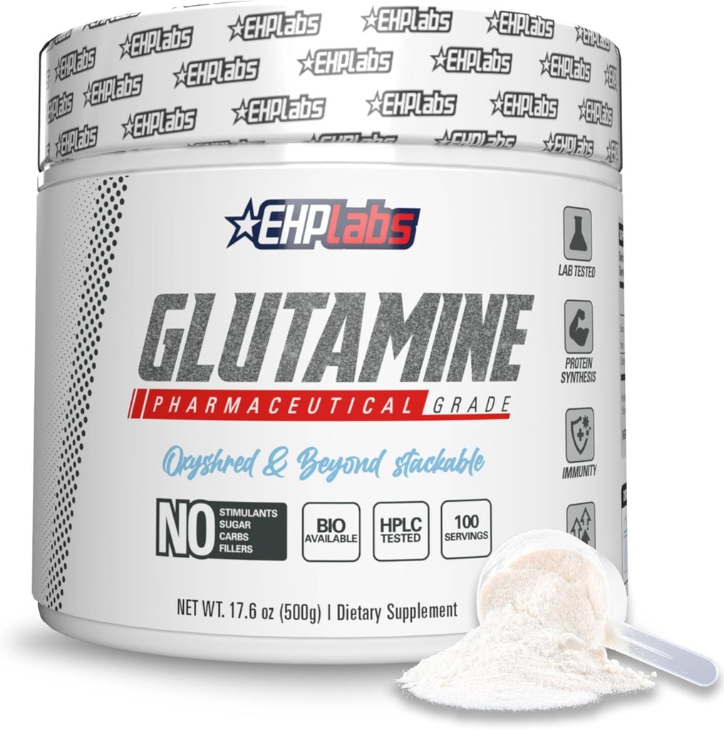 EHP Labs L Glutamine Powder Amino Acids - L-Glutamine, Workout Recovery, Immune Health & Gut Health Support (500g) - 100 Servings