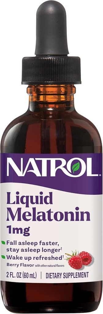 Natrol Liquid Melatonin 1 mg, Adult Melatonin Supplement to Fall Asleep Faster and Stay Asleep Longer, Wake Up Refreshed, 2 FL OZ Berry-Flavored Liquid, 15 Servings