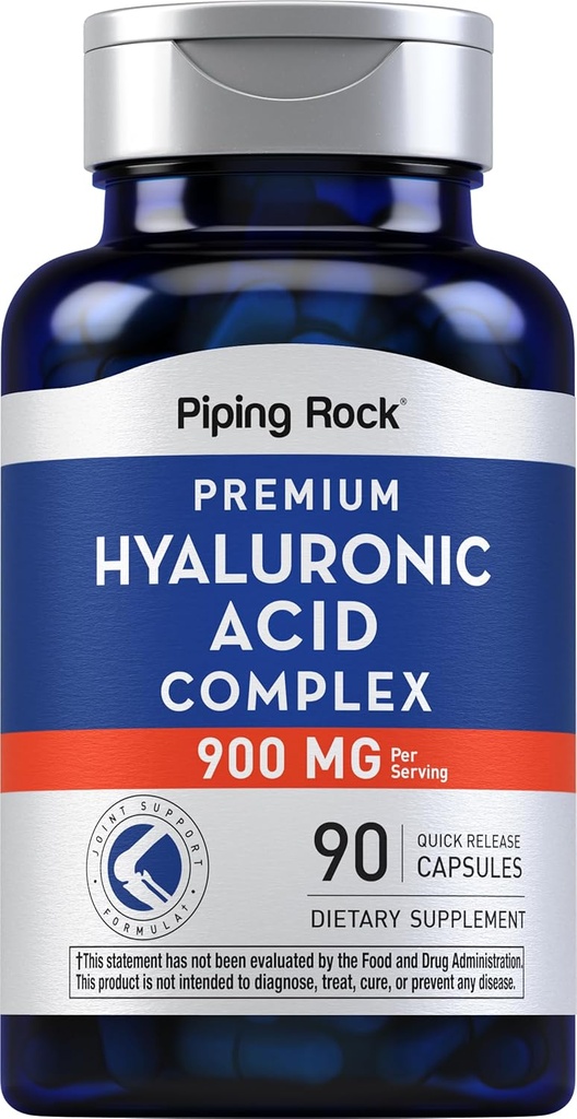 Piping Rock Hyaluronic Acid Capsules | 900mg | 90 Pills | Supplement with MSM and Collagen | Premium Complex for Women and Men | Non-GMO, Gluten Free