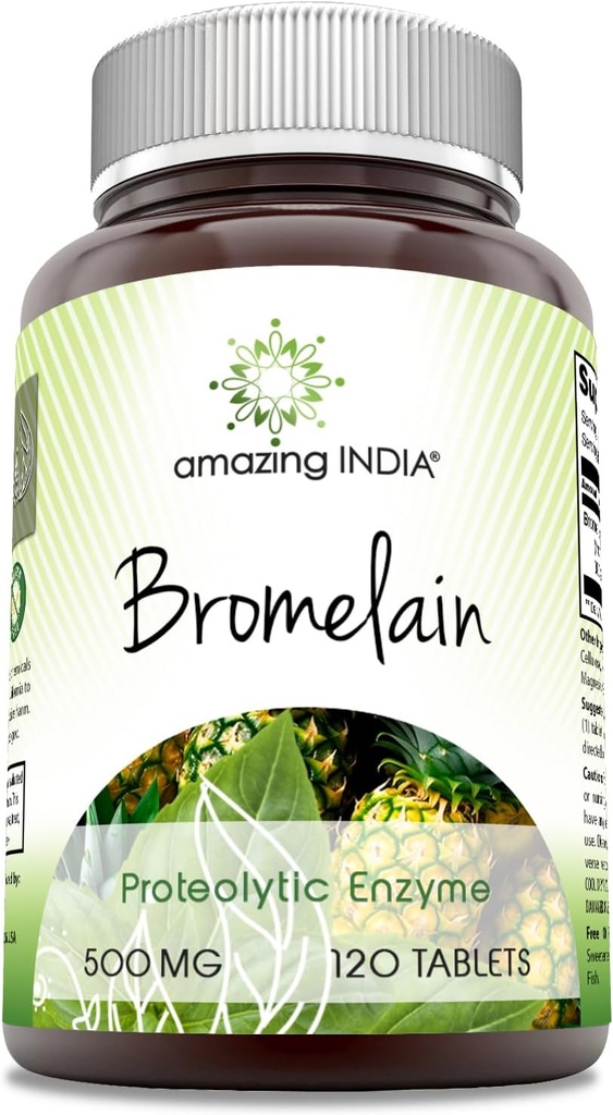 Amazing India Bromelain Supplement | 500 Mg per Serving | 120 Tablets | Non-GMO | Free | Made in USA