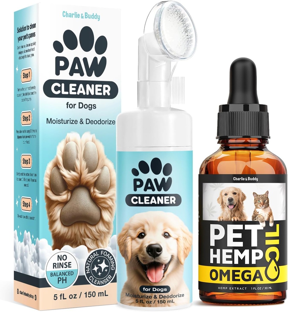 Charlie & Buddy Dog Paw Cleaner for Dogs of Small, Medium, Large Sizes, Hеmp Oil for Dogs - Omega 3,6,9 for Skin, Coat, Anxiеty Relief and Jоint Pаin