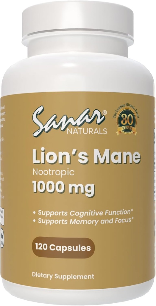 Sanar Naturals Lions Mane Supplement Capsules - Focus, Memory and Brain Function Support - Mushroom Lions Mane Powder Supplement Nootropic - Non-GMO, Gluten-Free, 120 Pills