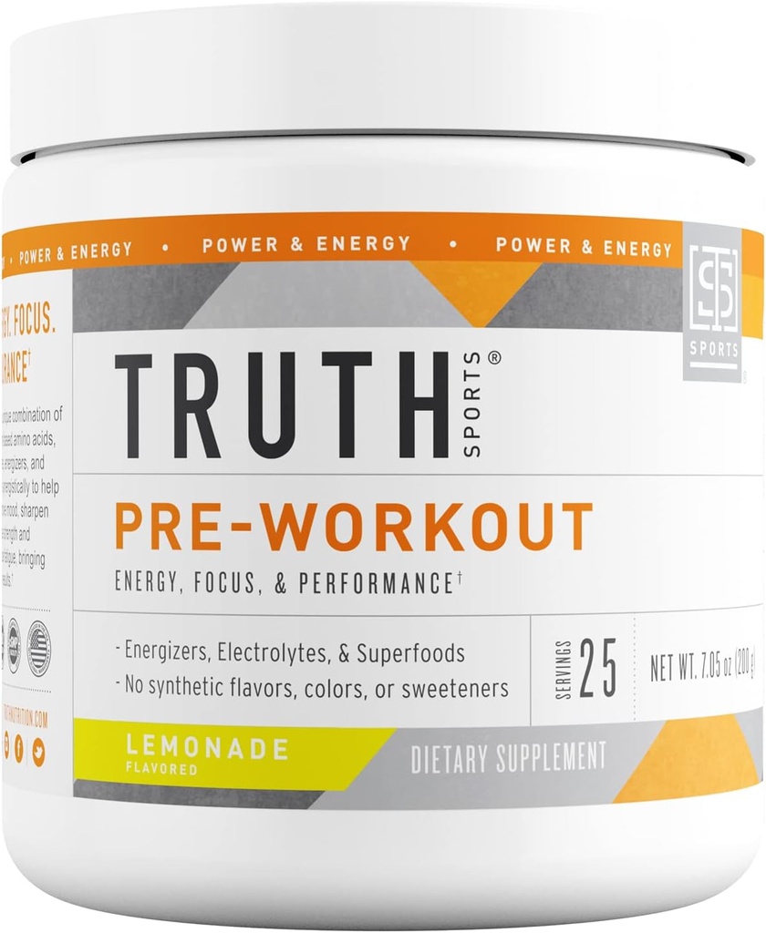 Truth Nutrition Pre Workout Powder - Natural PreWorkout for Men & Women, Vegan BCAA Amino Energy Powder, Keto Friendly - No Artificial Flavors, Sweetners or Dyes (Lemonade)
