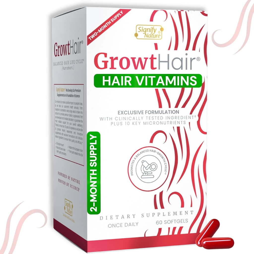 SIGNIFY NATURE GrowtHair Hair Growth Supplement - Hair Vitamins For Women & Men w/Anagain Nu + Biotin - 60-Day Supply