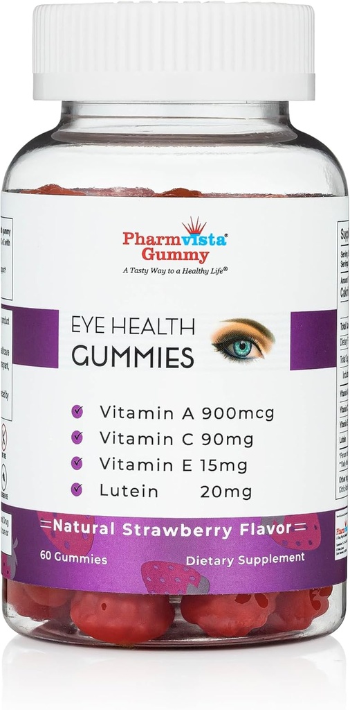 Eye Health Support Gummy - Vitamin A + C + E + Lutein - Gluten Free, Vegan Friendly Supplement - 60 Count