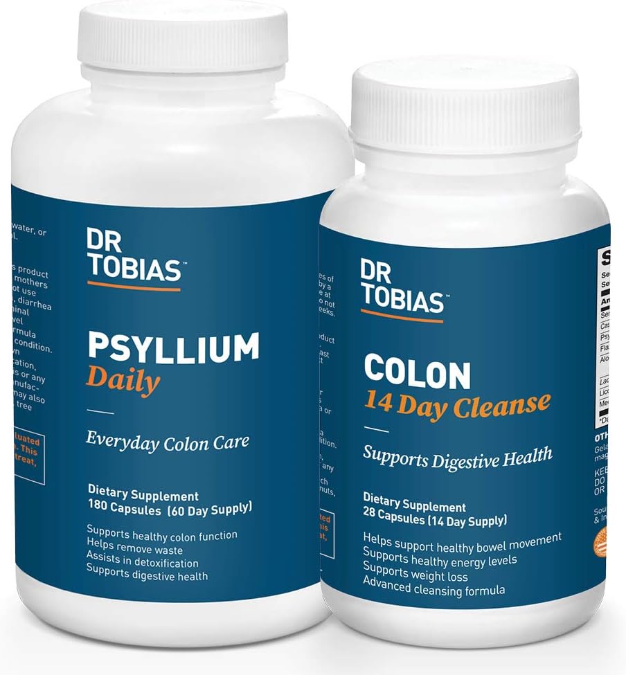 Dr. Tobias Colon Health Bundle with Colon 14 Day Cleanse & Psyllium Daily Supporting Healthy Bowel Movements