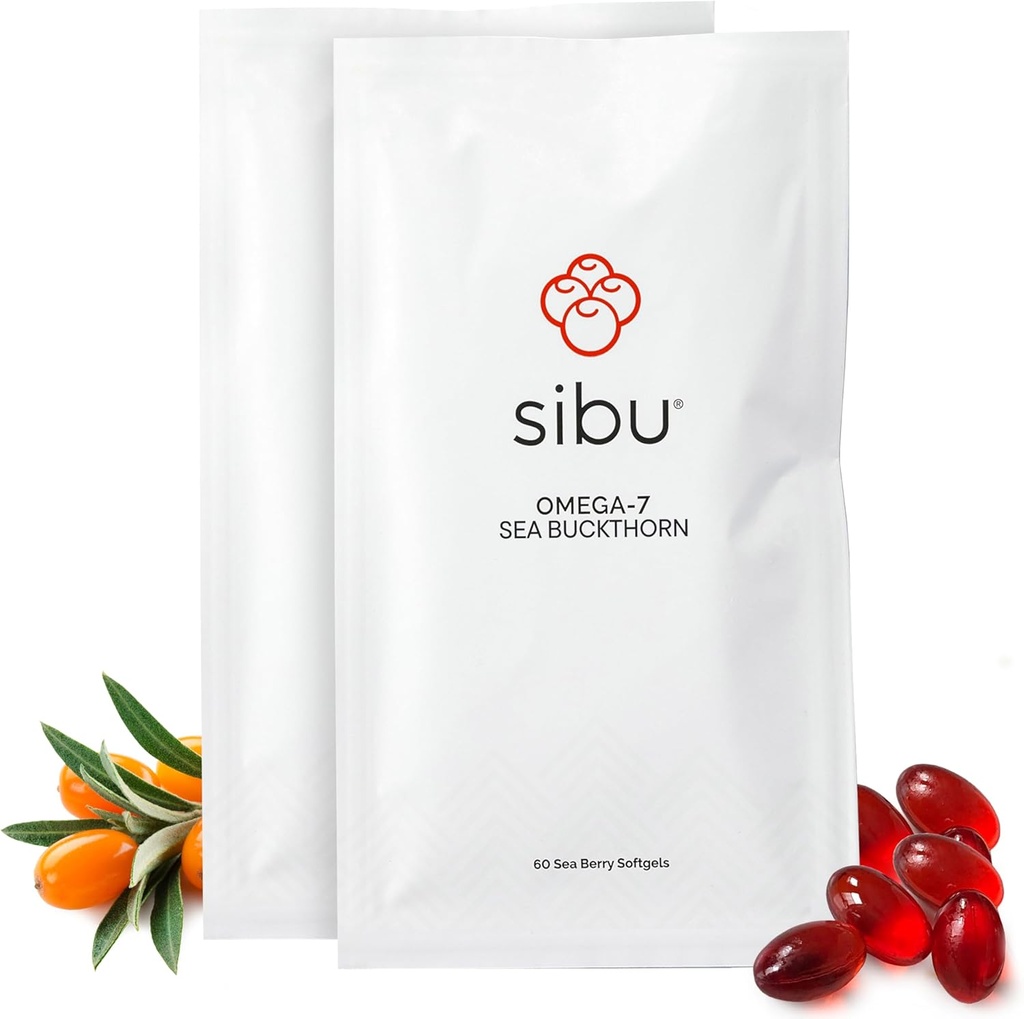 sibu Sea Buckthorn Omega-7 Softgels (60-Day Refill Sachet) – Supplement for Healthy Skin, Hair, Nails and Dryness