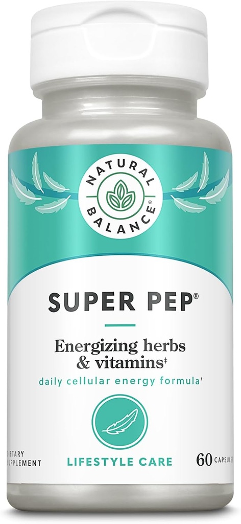 Natural Balance Super Pep | All Day Herbal Energy Supplement | with Eleuthero, Kola Nut, Gotu Kola, B-Vitamins & Chromium | 60 Capsules, 30 Servings