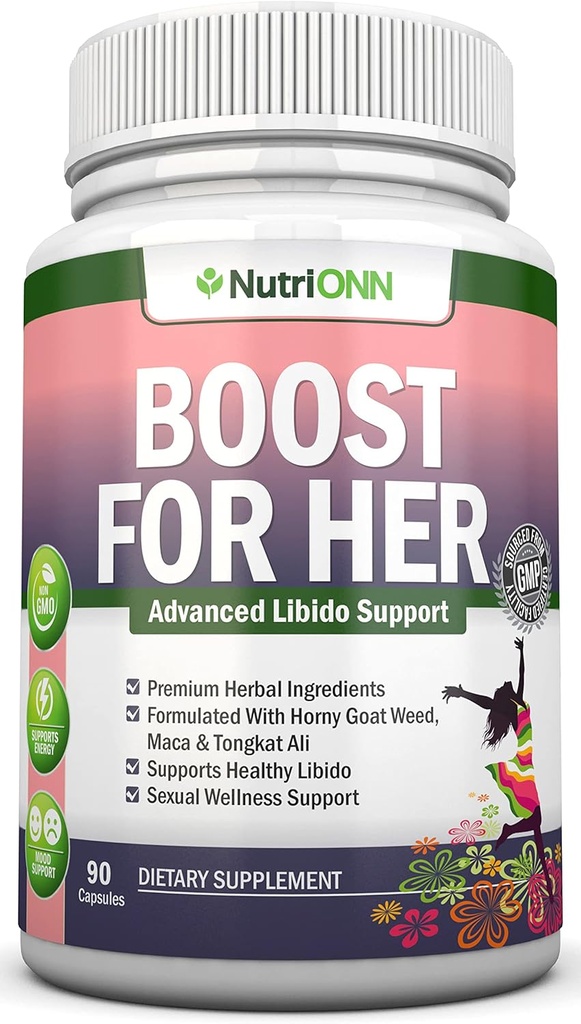 Boost For Her Libido Booster For Women – Activates & Enhances Libido - Mood & Desire Boost - Non-GMO - All Natural Herbal Aphrodisiac - With Horny Goat Weed, Maca, Tongkat Ali & Tribulus - 90 Capsules