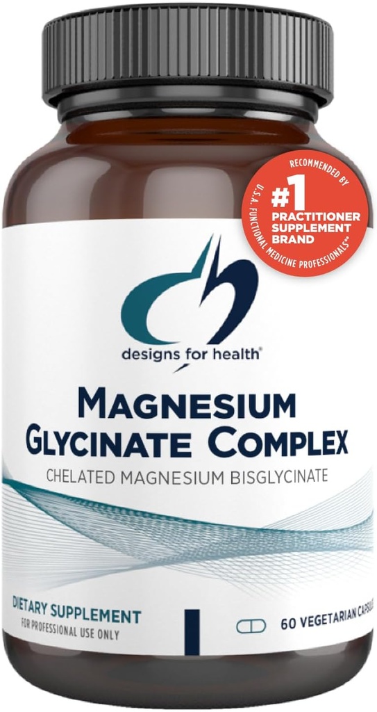 Designs for Health Magnesium Glycinate Complex - Chelated Magnesium Bisglycinate + High Absorption Magnesium for Calming & Sleep, Heart Health, Immune Support & Bone Strength - Vegan (60 Capsules)