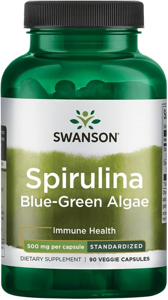 Swanson Std Spirulina Blue-Green Algae 10% Phycocyanin 500 Milligrams 90 Veg Capsules
