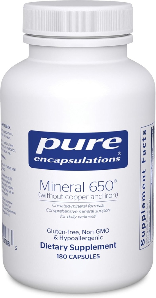 Pure Encapsulations Mineral 650 Without Copper & Iron | Hypoallergenic Combination of Balanced Chelated|Minerals | 180 Capsules