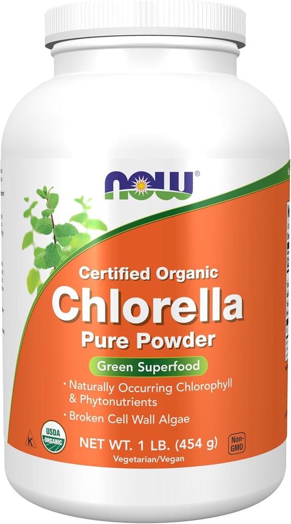 NOW Foods Supplements, Organic Chlorella Powder with naturally occurring Chlorophyll, Beta-Carotene, mixed Carotenoids, Vitamin C, Iron and Protein, 1-Pound