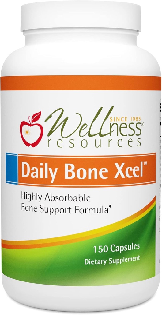 Wellness Resources Daily Bone Xcel - Bone Support and Calcium Supplement with MCHC/MCHA Calcium, Magnesium, Vitamin D3 and K2 |150 Capsules, Sugar-Free, Non-GMO, Gluten-Free, Dairy-Free