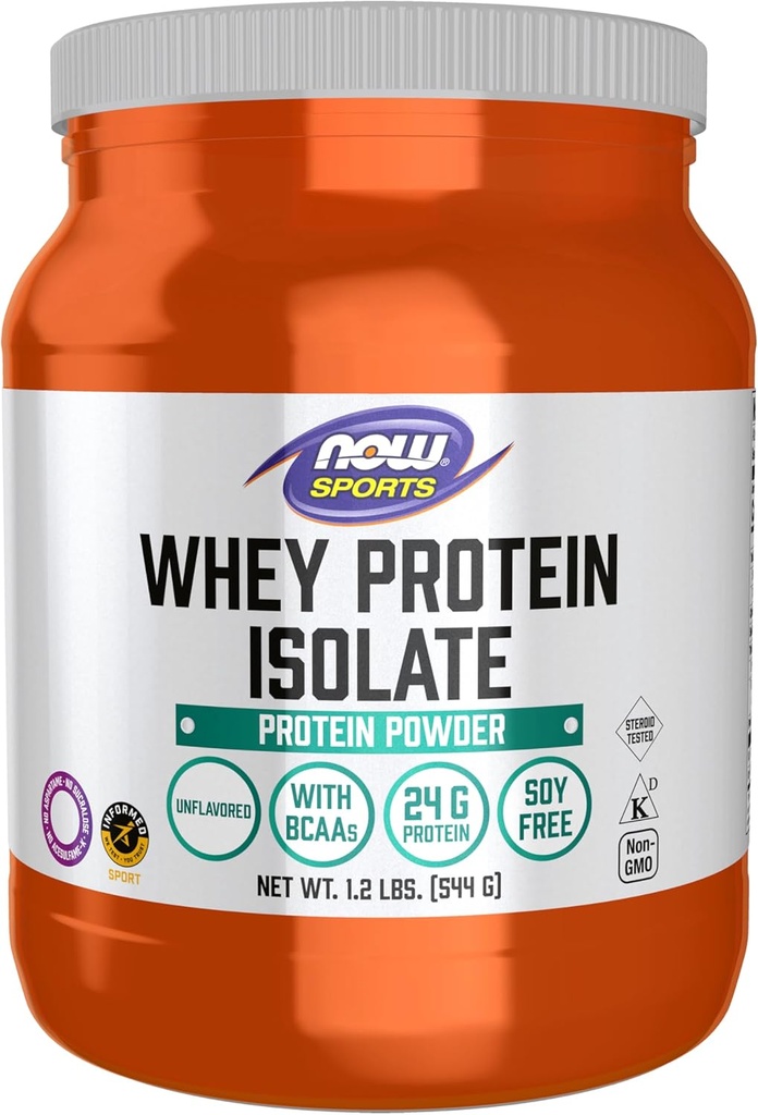 NOW Foods Sports Nutrition, Whey Protein Isolate, 25 g With BCAAs, Unflavored Powder, 1.2-Pound
