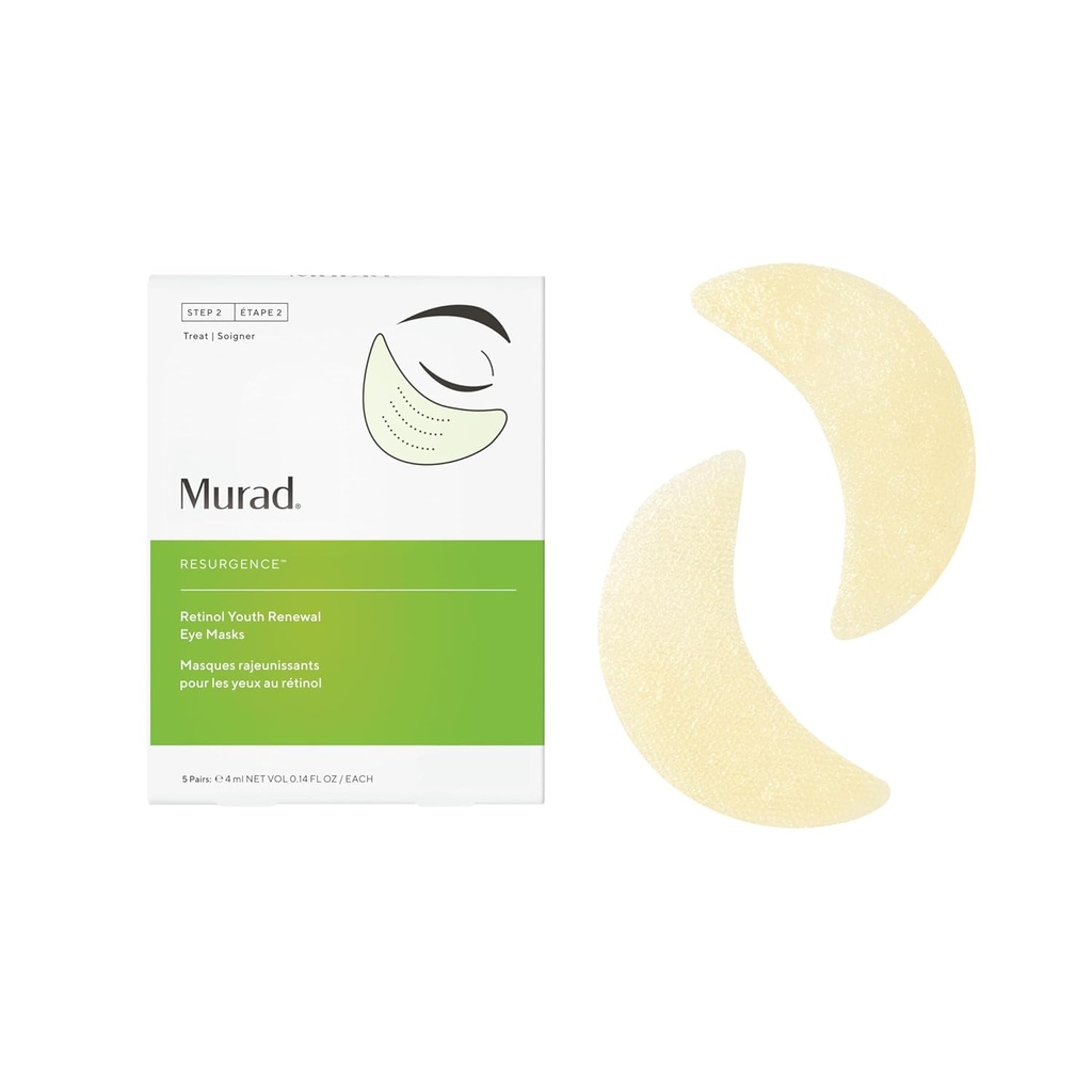 Murad Retinol Youth Renewal Eye Masks – No-Slip Full Absorption Bio-Cellulose Under Eye Patches with Retinol, Blue Agave, & Passionfruit for Lines, Wrinkles, Puffiness