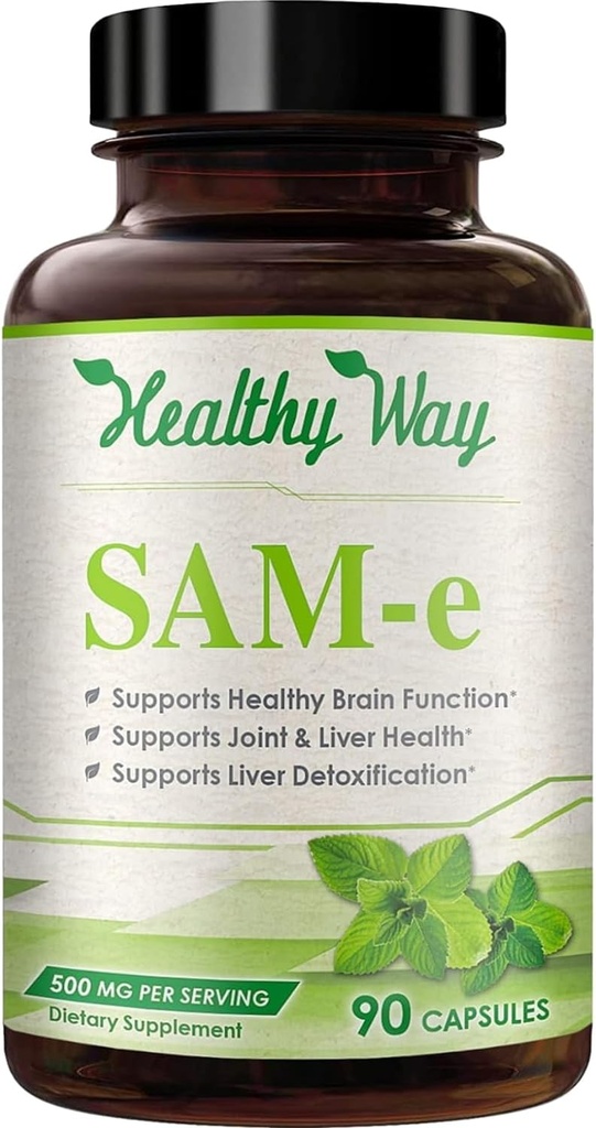 Healthy Way 500mg SAM-e Supplement - High Strength 500mg S-Adenosyl-L-Methionine Capsules for Joint Brain Liver and Mood Support - Non-GMO High Absorption Same Supplement (90 Servings)