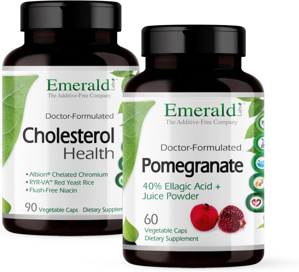 EMERALD LABS Cholesterol Health (90 Caps) & Pomegranate Extract (60 Caps) - Supports Heart Health & Immune Function - Gluten Free & Vegan