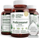 Natural Nutra Policosanol 20mg with Octacosanol, Supplement to Promotes Fluid Circulations, Improve Blood Circulation, Supports Maintain Fat Level, Improves Cardiovascular Health, 60 Vegan Capsules
