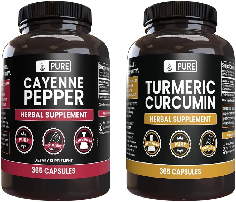 PURE ORIGINAL INGREDIENTS Cayenne Pepper & Turmeric Curcumin (365 Capsules), No Magnesium Or Rice Fillers, Pure, Lab Verified