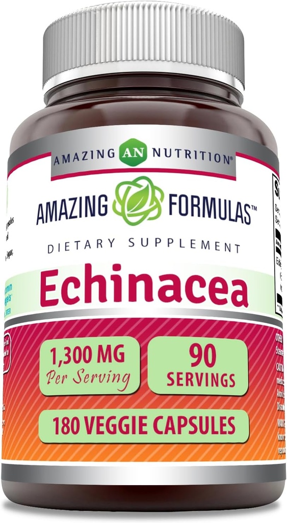 Amazing Formulas Echinacea 1300 Mg Supplement | Vegetarian Capsules | Non-GMO | Gluten-Free | Made in USA (1 Pack | 180 Count)