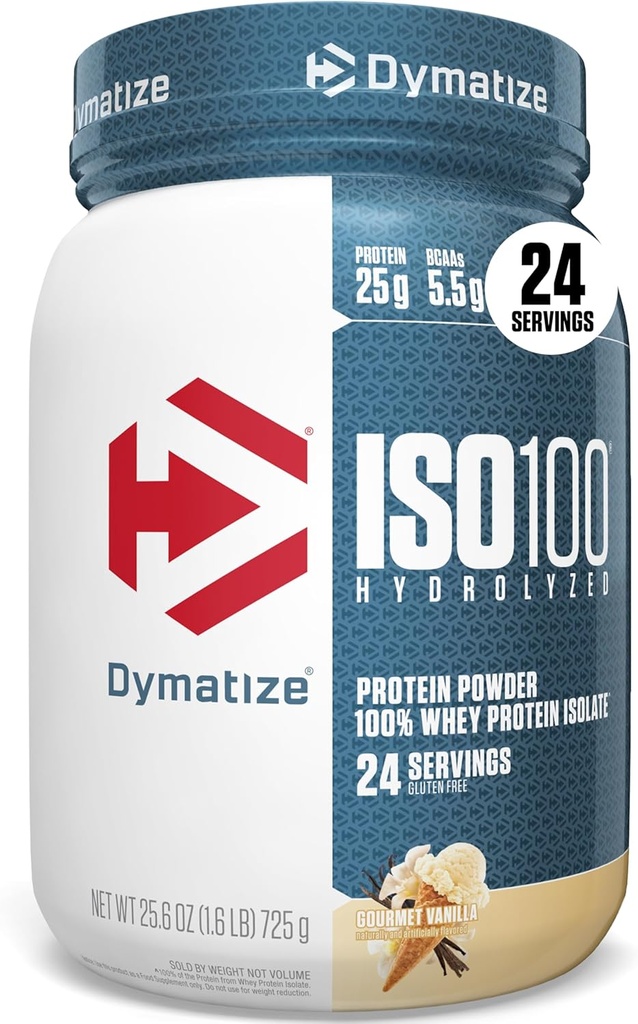 Dymatize ISO100 Hydrolyzed Protein Powder, 100% Whey Isolate Protein, 25g of Protein, 5.5g BCAAs, Gluten Free, Fast Absorbing, Easy Digesting, Gourmet Vanilla (24 Servings)