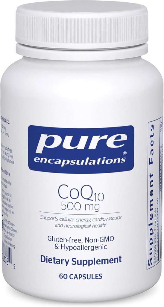 Pure Encapsulations CoQ10 500 mg | Coenzyme Q10 Supplement for Energy, Antioxidants, Brain and Cellular Health, Cognition, and Cardiovascular Support* | 60 Capsules