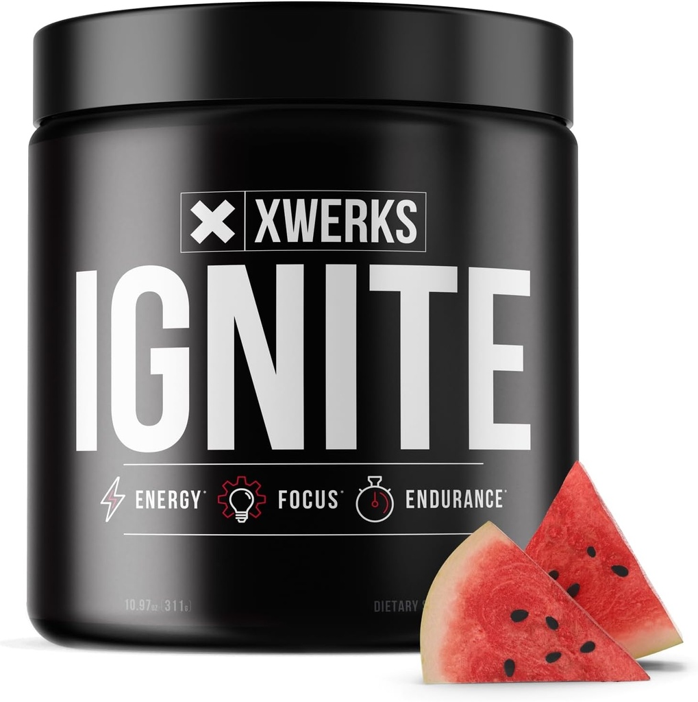 Xwerks Ignite Watermelon Pre Workout Powder, Natural Keto Pre Workout for Women and Men with Explosive Energy, Gluten Free Blend for Endurance and Stamina, 150mg Caffeine, 30 Servings