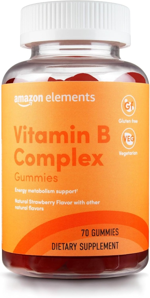 Amazon Elements - B-Complex, Supports Immune and Normal Energy Metabolism, 70 Gummies, 70-Day Supply, Vegan, Adult, Non-GMO (Previously Revly)