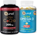 Qunol Ultra CoQ10 200mg Softgels - Ultra High Absorption Coenzyme Q10 Supplement - 2 Month Supply - 60 Count + Fish Oil Omega 3 Mini Softgels, 1000mg Omega 3 EPA + DHA, 3 Month Supply, 180 Count