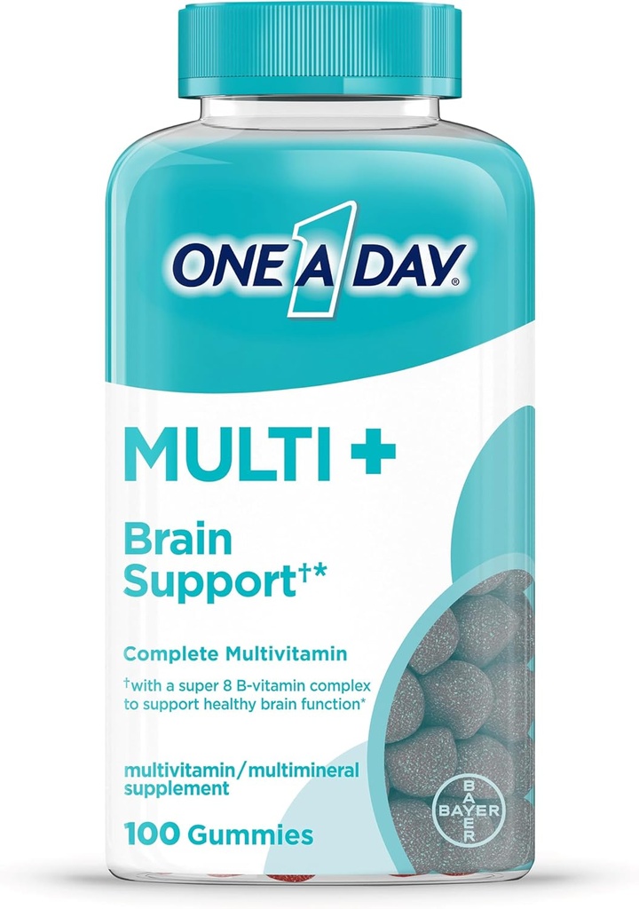ONE A DAY Multi+ Brain Support Gummies, Multivitamin Gummies for Men & Women with Boost of Brain Support with Super 8 B Vitamin Complex, 100 Count