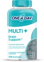 ONE A DAY Multi+ Brain Support Gummies, Multivitamin Gummies for Men & Women with Boost of Brain Support with Super 8 B Vitamin Complex, 100 Count