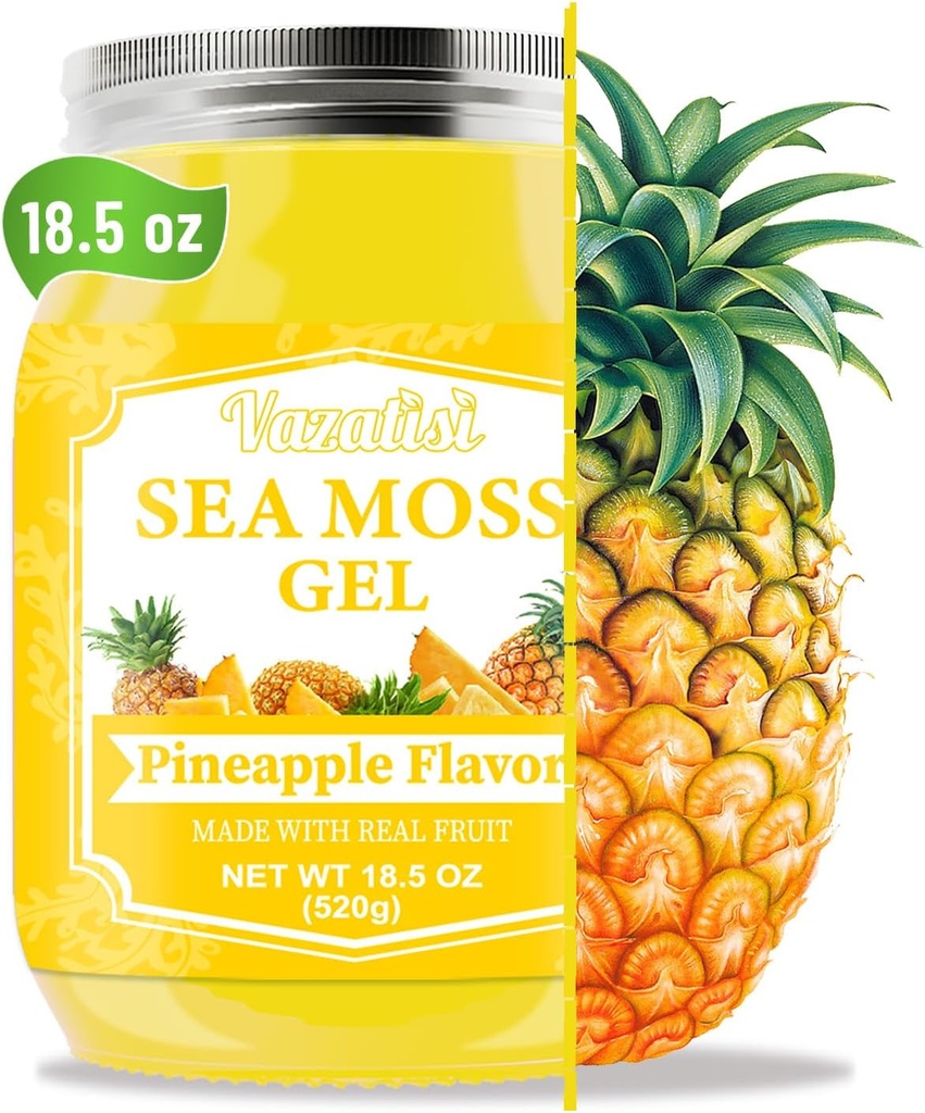 18.5 OZ Sea Moss Gel, Organic Raw Vegan Pineapple Flavor for Hair Skin Thyroid & Immune Support, Wildcrafted Irish Sea Moss Gel, Superfood Rich in 102 Vitamins & Minerals