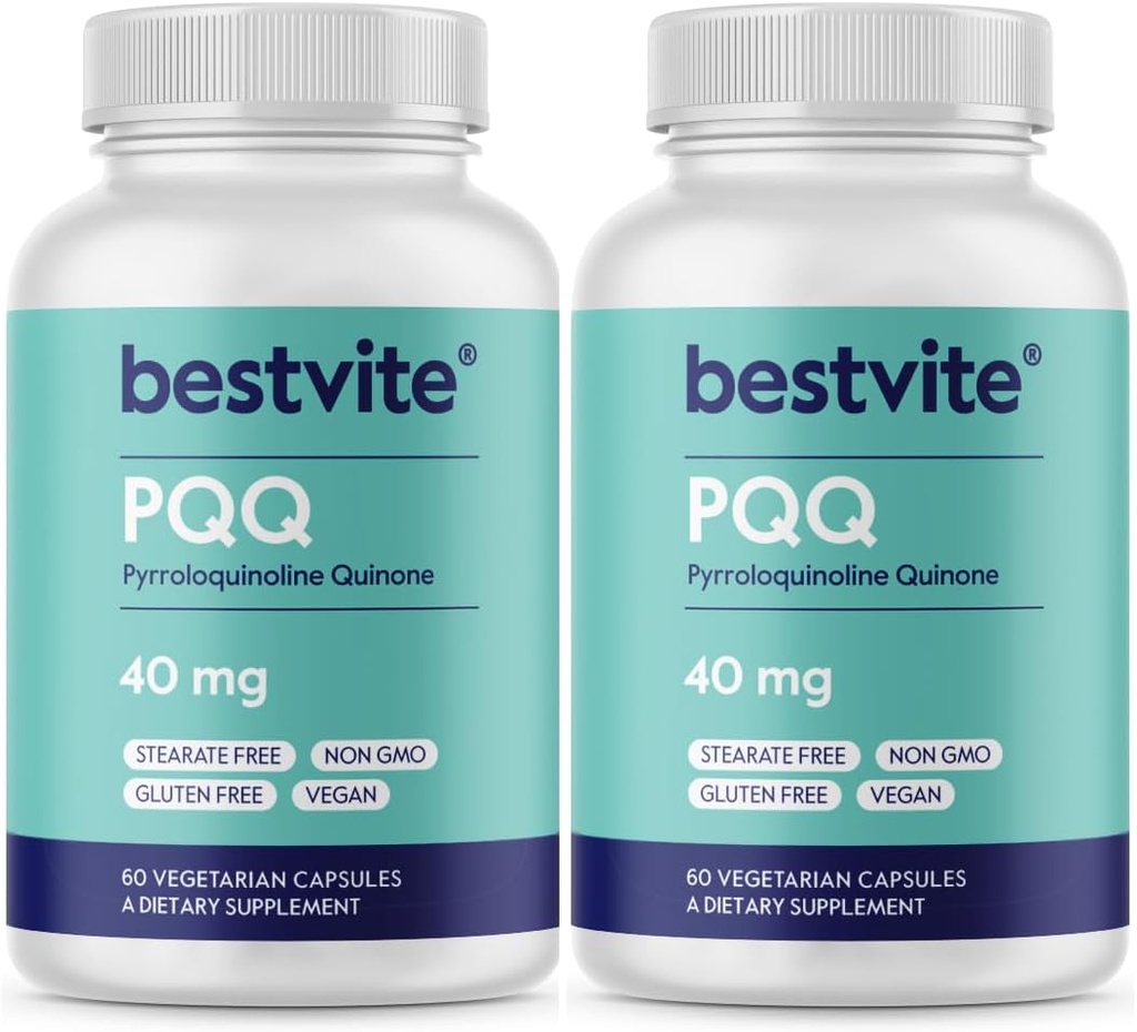 BESTVITE PQQ 40mg (Pyrroloquinoline Quinone) (120 Vegetarian Capsules) (60 x 2) - No Stearates - Vegan - Non GMO - Gluten Free