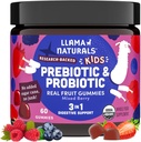 Llama Naturals Kids Probiotic with Prebiotic Fiber, Vegan, Organic Prebiotics and Probiotics Gummies for Gut Health Support, Toddler Real Fruit Gummy Vitamins, No Added Sugar Cane, Mixed Berry, 60 Ct
