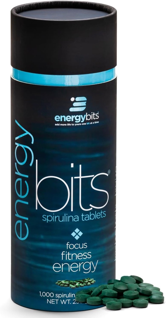 ENERGYBITS - Organic Spirulina Tablets - Plant-Based Algae Superfood - for Focus, Fitness, Energy - Plant Protein - Gluten Free - Collagen, Vitamin B12, Omega 3 - Keto & Vegan - 1000 Tablets Canister