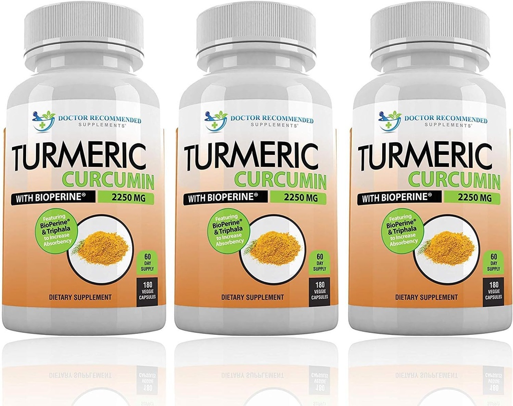 Turmeric Curcumin with Bioperine and Triphala - 2250mg/d - 540 Veggie Capsules with Black Pepper Extract -Turmeric Supplement
