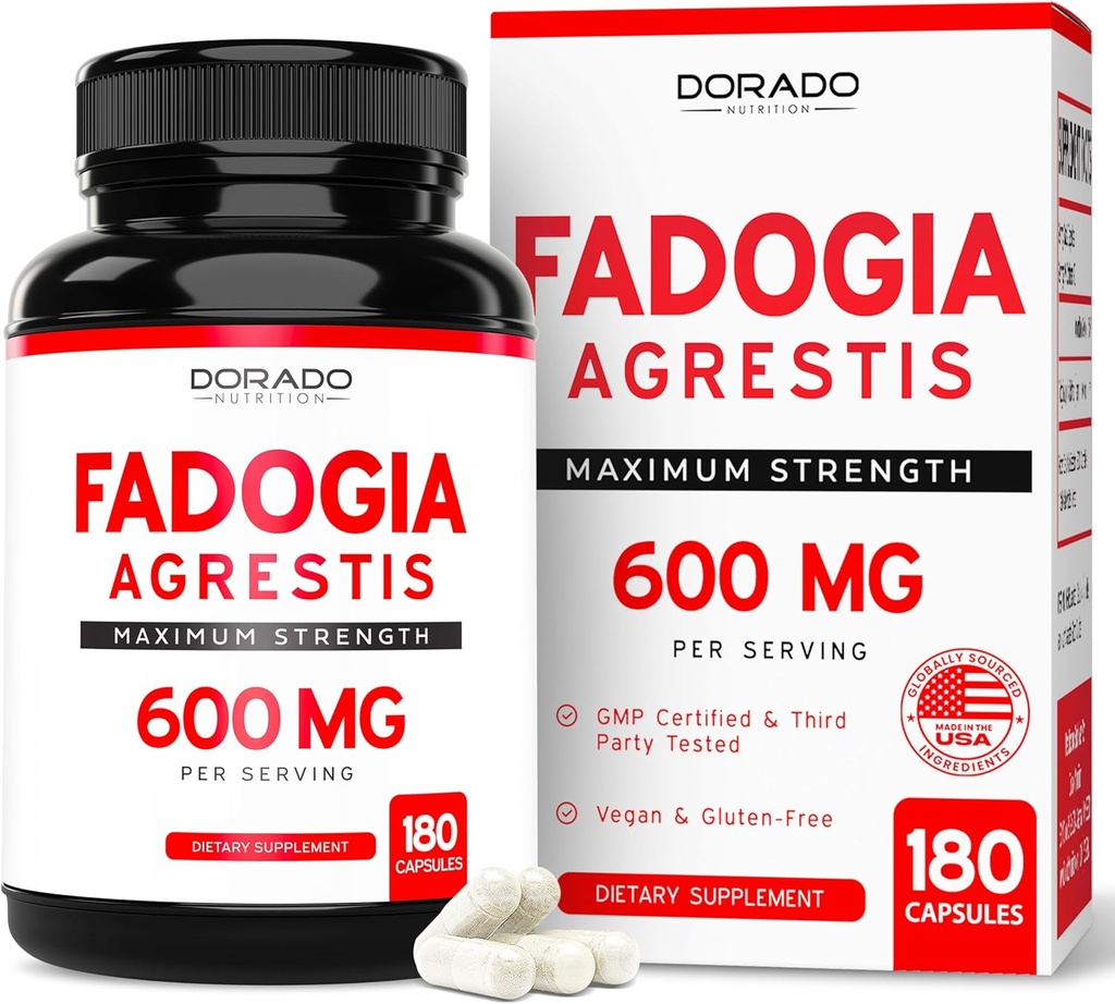 Fadogia Agrestis 600mg Extract - (180 Capsules) - [Maximum Strength] - Strength, Drive, Athletic Performance, Muscle Mass - Third Party Tested - Zero Fillers - Gluten Free, Non-GMO, Vegan Capsules