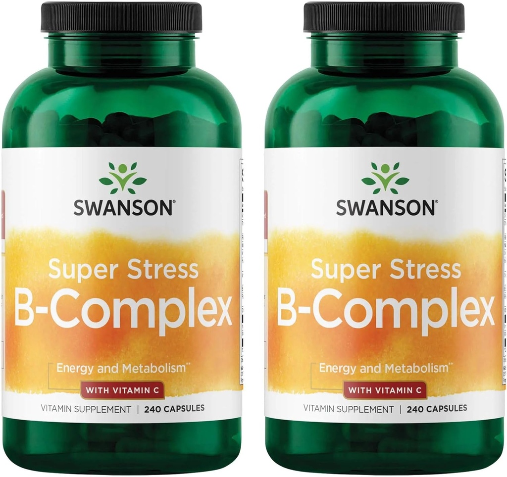 Swanson Super Stress B-Complex - Vitamin Supplement for Relaxation & Healthy Metabolism - Formula for Healthy Energy Levels - (240 Capsules) (2 Pack)