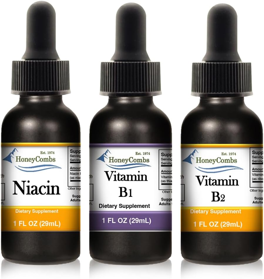HoneyCombs Liquid Drops 1oz Each Save 10% - Vitamin B2 (Riboflavin) + High Potency Thiamine Vitamin B1 Extract + Vitamin B3-Niacin