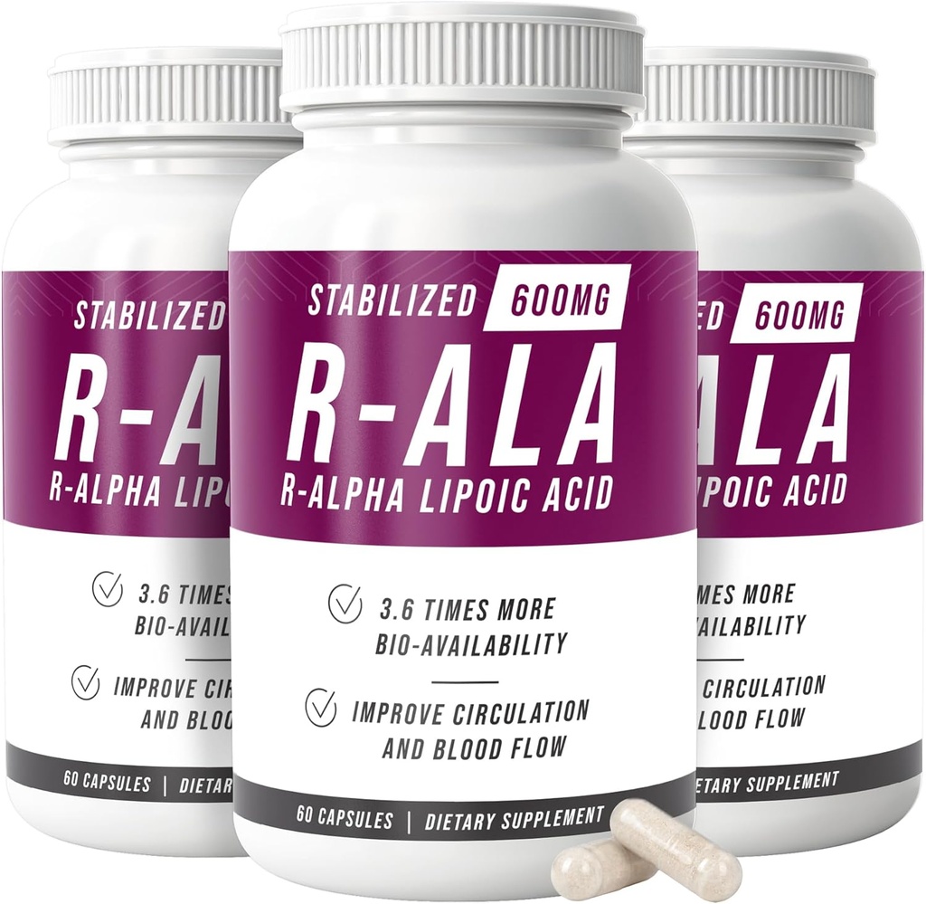 NERVE RENEW R-ALA Stabilized R Alpha Lipoic Acid 600mg Nerve Support Supplement 3 Pack
