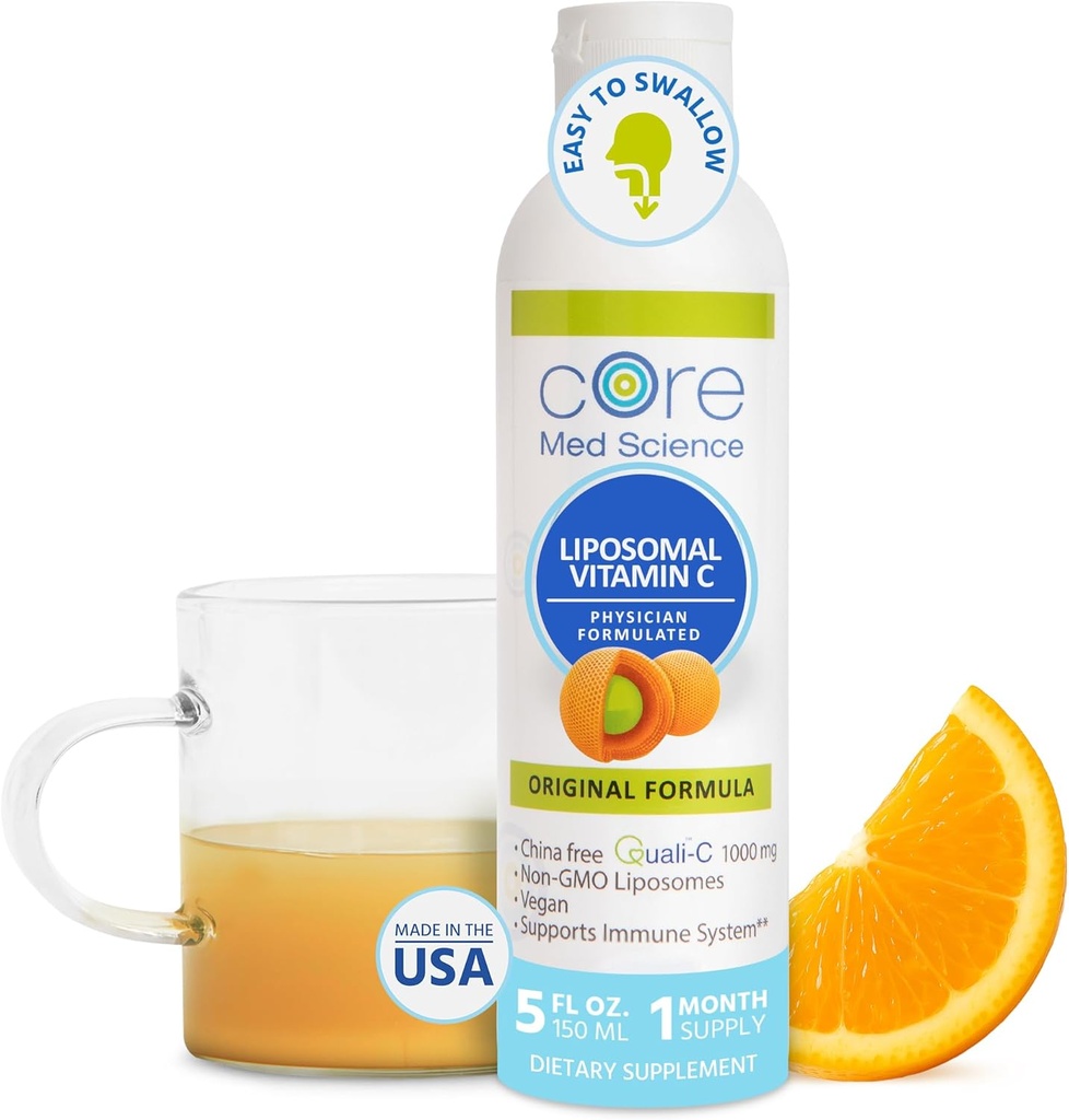 Core Med Science Liposomal Vitamin C 1000mg Liquid - Original Formula, 5 Fl Oz - Natural Liposomal Vitamin C Supplement Non-GMO - Immune System Booster for Adults - Supports Collagen Formation